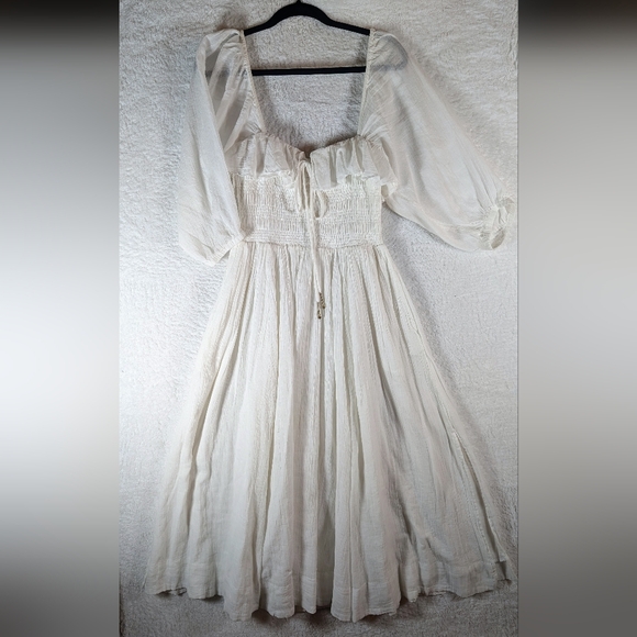 Free People White Smocked Maxi Dress with Puff Sleeves - Picture 2 of 8